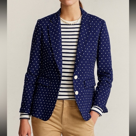 Banana Republic Jackets & Blazers - Banana Republic Blue and White Polka Dot Blazer size 8